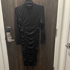 Fashion Nova Black Long Sleeve Ruched Dress